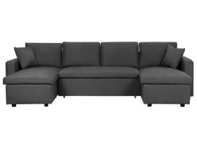 Corner Sofa Bed Dark Grey Fabric Upholstered U Shaped 5 Seater with Storage 