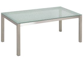 Garden Table Cracked Glass Table Top 180 x 90 cm 6 Seater Steel Frame 