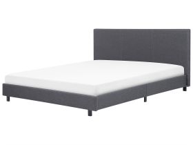 Slatted Bed Frame Grey Polyester Fabric Upholstered 6ft EU Super King Size Modern Design 