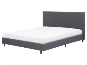 Slatted Bed Frame Grey Polyester Fabric Upholstered 5ft3 EU King Size Modern Design 