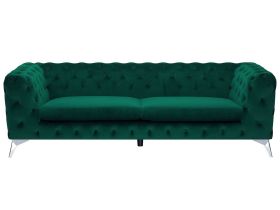 3 Seater Sofa Green Velvet Chesterfield Style Low Back 
