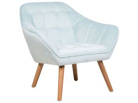 Armchair Light Blue Velvet Fabric Upholstery Glam Accent Chair with Wooden Legs 