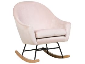 Rocking Chair Pink Velvet Light Wood Base Nursery Glam Modern Style 