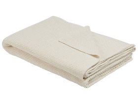 Blanket Beige Cotton 130 x 180 cm Bed Throw Cross Catch Stitch Oversized 