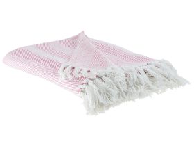 Blanket Pink Cotton 130 x 160 cm Bed Throw Boho Coastal 