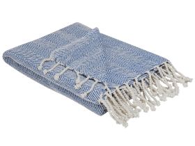 Blanket Blue Cotton 130 x 160 cm Bed Throw Boho Coastal 