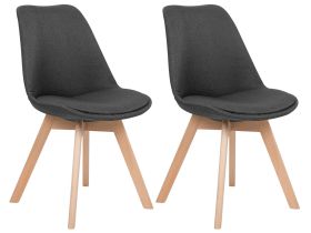 Set of 2 Dining Chairs Dark Grey Faux Leather Sleek Wooden Legs 