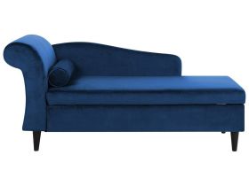 Chaise Lounge Blue Velvet Upholstery with Storage Left Hand with Bolster 