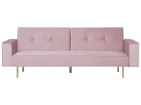 Sofa Bed Pink Velvet 3 Seater Modern Track Arms 
