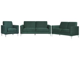 Sofa Set Green Velvet Upholstery 3 + 2 + 1 Seater Glam 