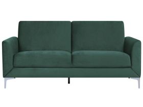 Sofa Green Fabric Upholstery Silver Legs 3 Seater Glam 