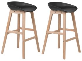 Set of 2 Bar Stools Light Wood and Black Plastic 85 cm Seat Counter Chair 