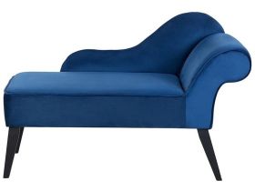 Chaise Lounge Blue Velvet Upholstery Dark Wood Legs Right Hand Retro 