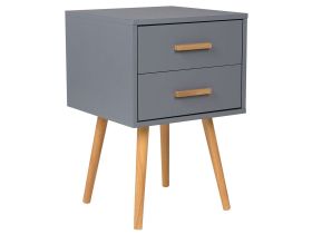 Bedside Table Grey and Light Wood 61 x 40 cm 2 Drawers Scandinavian 