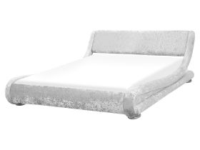 Platform Bed Frame Silver Velvet Upholstered 5ft3 EU King Size Sleigh Design 