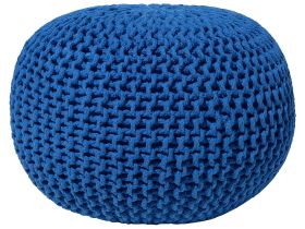 Pouf Ottoman Blue Knitted Cotton EPS Beads Filling Round Small Footstool 50 x 35 cm 