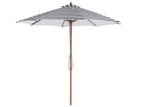 Garden Sun Parasol Black and White Striped Canopy Birch Wood Pole 245 cm Weather Resistant 