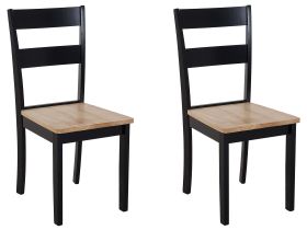 Set of 2 Dining Chairs Black and Light Rubberwood Slat Back Cottage Style 