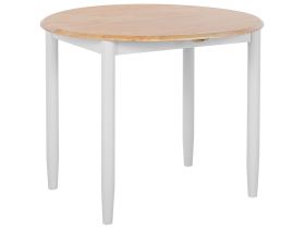 Dining Table Light Rubberwood and Grey 92 cm Round Extendable Top Scandinavian