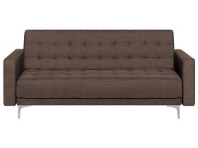 Sofa Bed Dark Brown Tufted Fabric Modern Living Room Modular 3 Seater Silver Legs Track Arm 