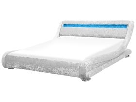Platform Waterbed Silver Velvet Upholstered with Mattress Accessories LED Illuminated Headboard 6ft EU Super King Size Sleigh Design 