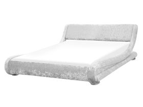 Platform Waterbed Silver Velvet Upholstered with Mattress Accessories 5ft3 EU King Size Sleigh Design 