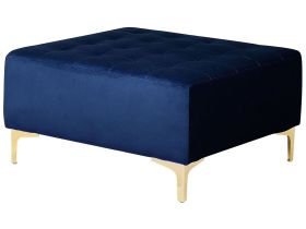 Ottoman Navy Blue Velvet Tufted Fabric Modern Living Room Square Footstool Gold Legs 