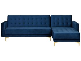 Corner Sofa Bed Navy Blue Velvet Tufted Fabric Modern L-Shaped Modular 4 Seater Left Hand Chaise Longue 