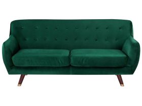 Sofa Green Velvet 3 Seater Button Tufted Back Cushioned Seat Wooden Legs 