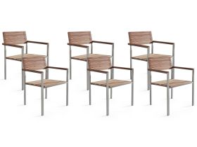 7 Piece Garden Dining Set Light Teak Wood Silver Metal Frame 6 Chairs 