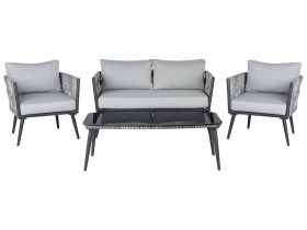 Garden Conversation Set Black PE Rattan Grey Cushions Outdoor 4 Seater with Coffee Table 