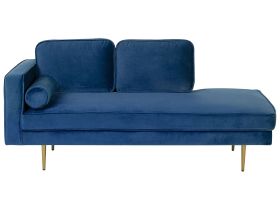 Chaise Lounge Navy Blue Velvet Upholstered Left Hand Orientation Metal Legs Bolster Pillow Modern Design 
