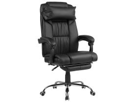 Executive Office Chair Black Faux Leather Gas Lift Height Adjustable Reclining Function with Footrest and Headrest Padded Armrests 