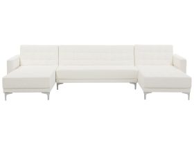 Corner Sofa Bed White Faux Leather Tufted Modern U-Shaped Modular 5 Seater with Chaise Lounges 
