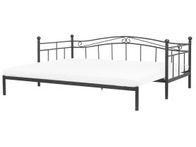 Daybed Trundle Bed Black EU Single 3ft to EU Super King Size 6ft Slatted Base Pull-Out Convertible 