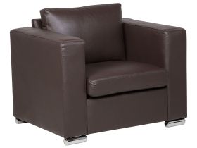 Armchair Club Chair Brown Split Leather Upholstery Chromed Legs Retro Design 
