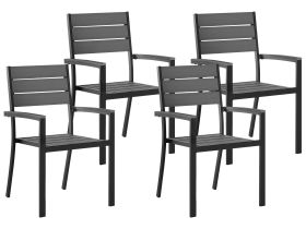 Set of 4 Garden Chairs Grey Plastic Wood Aluminium Frame Patio Modern 