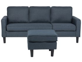 3-Seater Dark Grey with Ottoman Footstool Upholstered Mid Century 