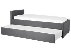 Trundle Bed Grey Fabric Upholstery EU Single Size Guest Underbed 