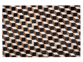 Rug Brown Leather 140 x 200 cm Modern Patchwork Cowhide 3D Pattern Handcrafted Rectangular Carpet 