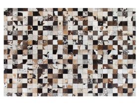 Rug Brown Beige Leather 140 x 200 cm Modern Patchwork Cowhide Handcrafted 