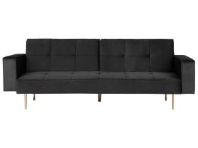 Sofa Bed Black Velvet 3 Seater Modern Track Arms 