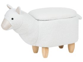 Animal Alpaca Children Stool White Polyester Fabric Upholstered Wooden Legs Storage Function Nursery Footstool 