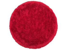 Shaggy Area Rug High-Pile Carpet Solid Red Polyester Round 140 cm 