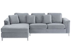 Corner Sofa Grey Velvet Upholstered L-shaped Right Hand Orientation 