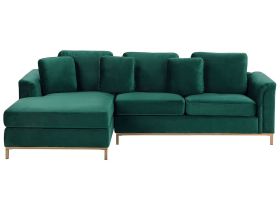 Corner Sofa Green Velvet Upholstered L-shaped Right Hand Orientation 