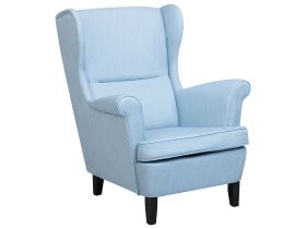 Wingback Chair Armchair Blue Fabric Upholstered Rolled Arms Retro 