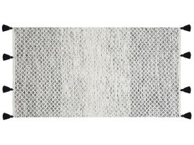 Rug Black and White Wool 80 x 150 cm with Tassels Geometric Diamond Pattern Hand Woven Flatweave 
