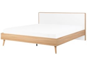 Slatted Bed Frame Light Manufactured Wood and White Headboard 6ft EU Super King Size Scandinavian Design 