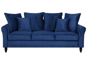 Sofa Blue Velvet Solid Wood 3 Seater Scatter Pillows 